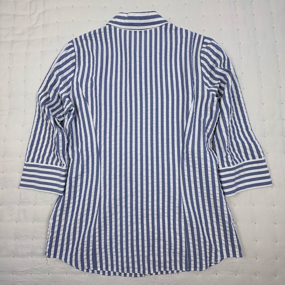 Lafayette 148 Seersucker Blouse Women's 6 Blue White - Picture 4 of 9